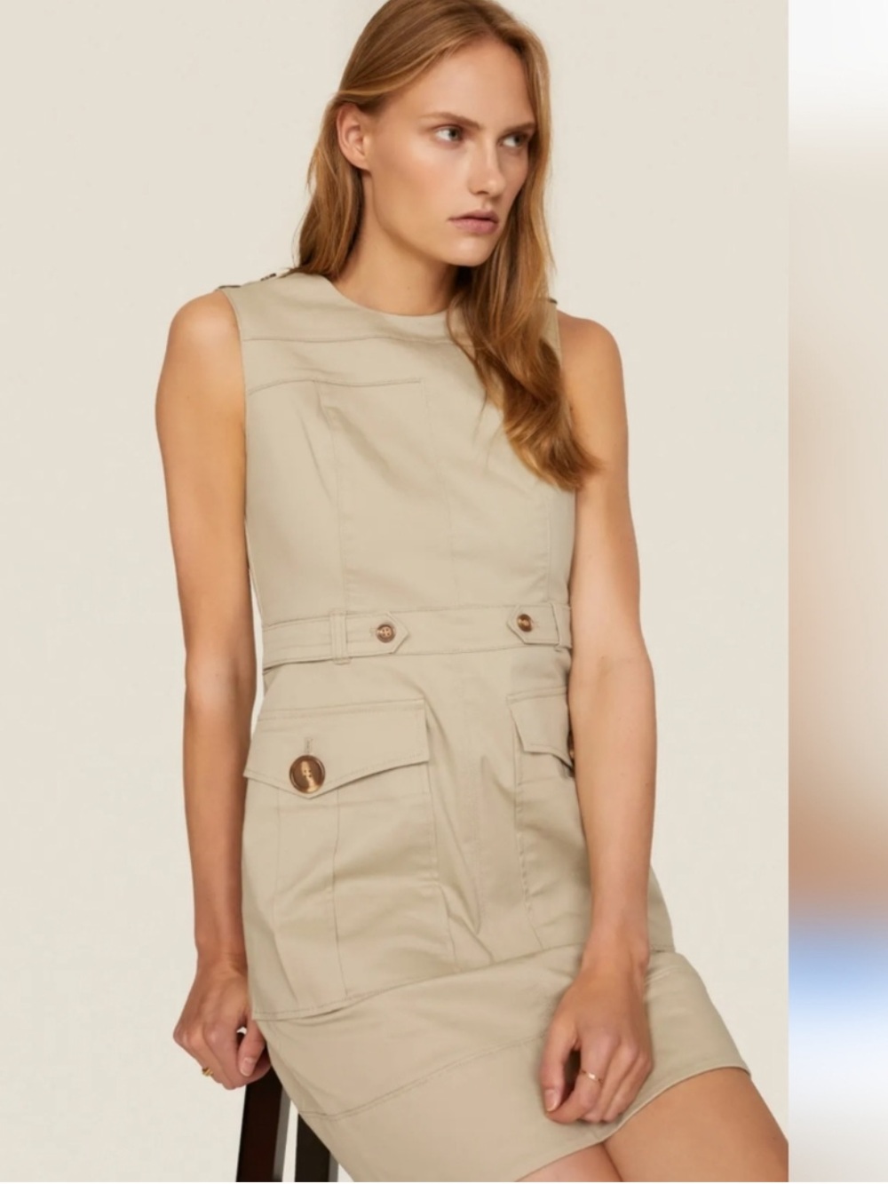Toccin Safari Cargo Shift Dress Khaki Size 6